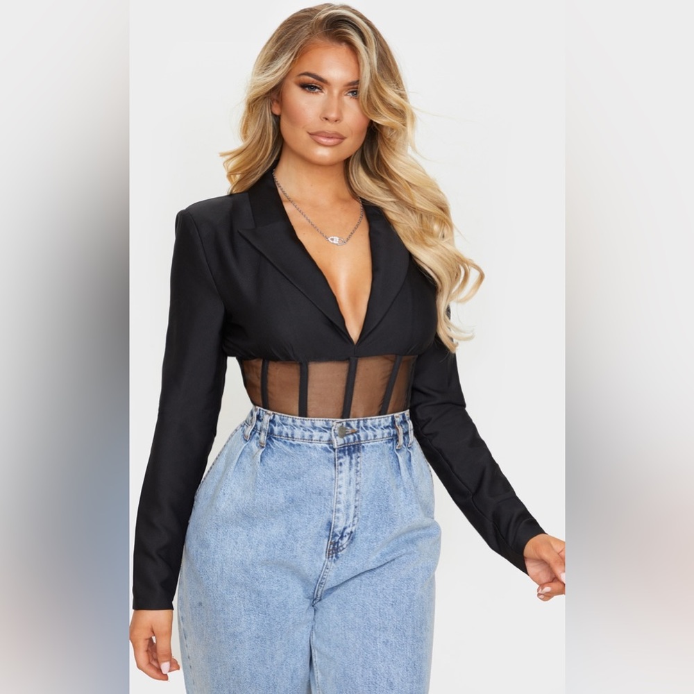 PrettyLittleThing Black Sheer Panel Bodysuit